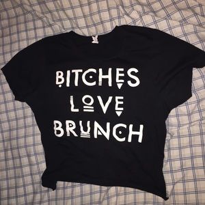Black “Bitches Love Brunch” Cropped T Shirt